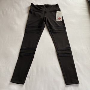 lululemon ivivva Rhythmic Tight *SE Mesh Stripe Black Girls Size 14 NWT